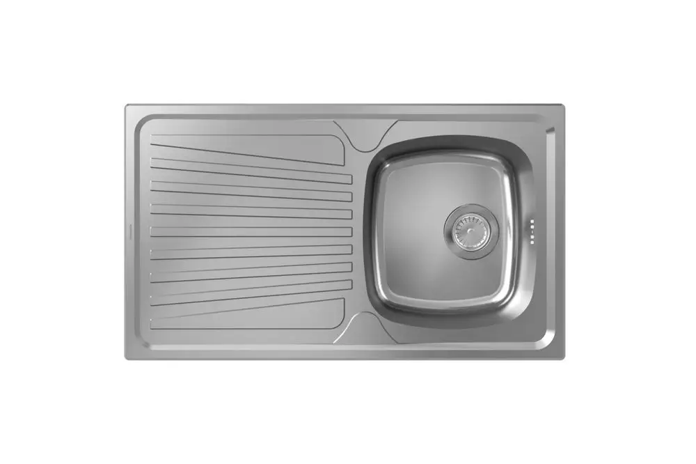 Einbauspüle aus Edelstahl mit einem Becken und einer Abtropffläche, geeignet für die Integration in Küchen. Designed von Hansgrohe.